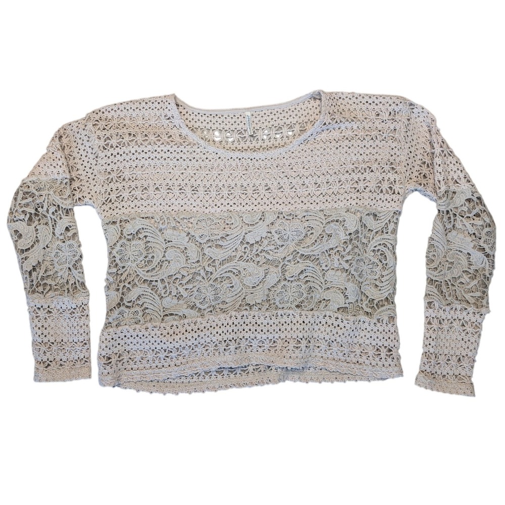 Soyaconcept Small Tan Biege long-sleeve crochet lace top Relaxed fit